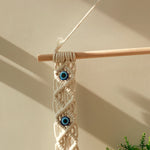 étagère murale bois macramé œil bleu boho chic pot fleurs blanc plante verte