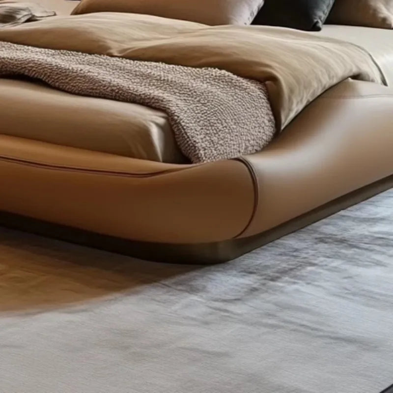 lit moderne bois couverture texturée beige noir gris master bedroom