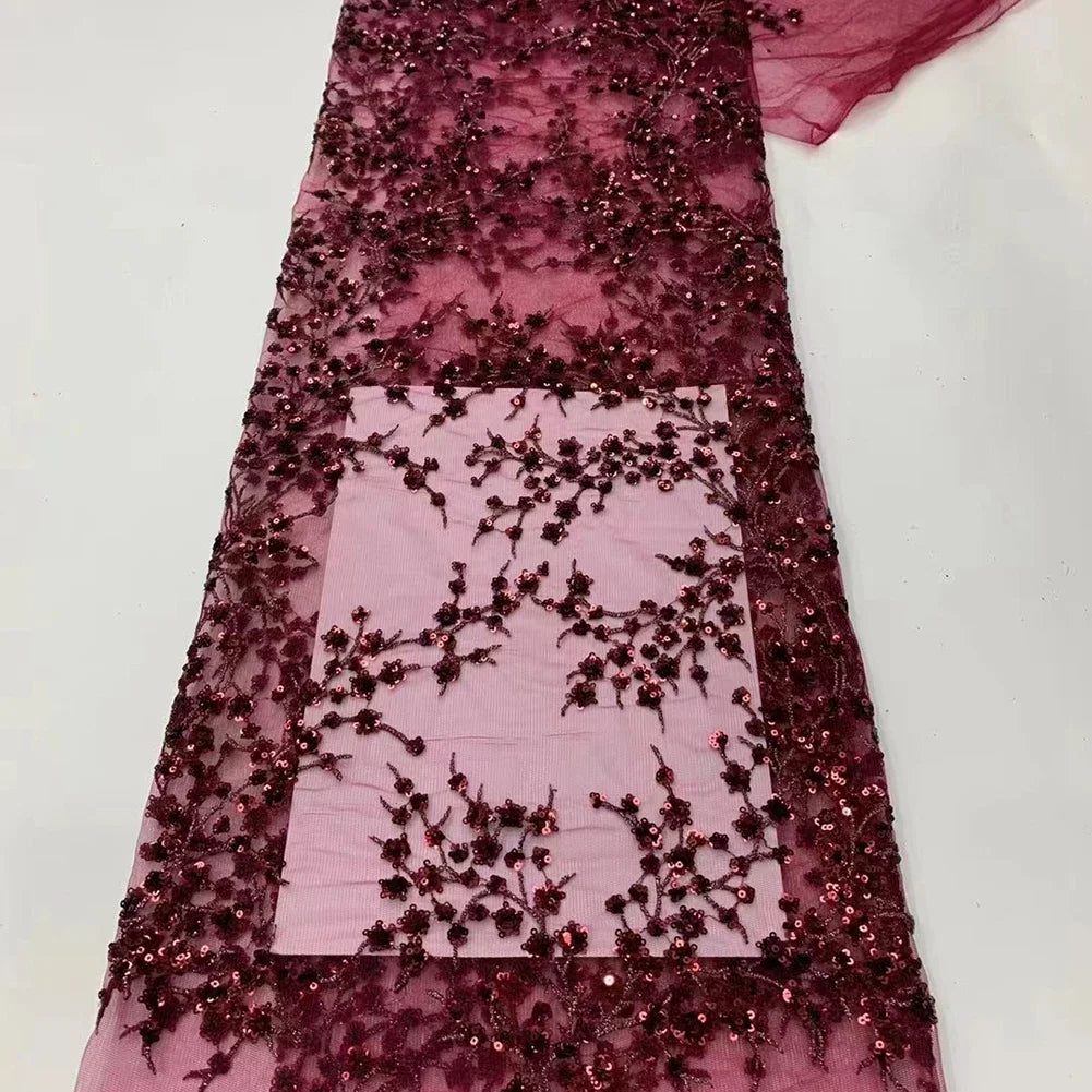 tissu dentelle sequins motifs floraux polyester translucide élégant noir blanc rose vert bleu marine