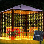 guirlande lumineuse solaire extérieure jaune doré rideau vertical festif romantique ip65 led pvc