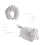 oreiller cervical forme chat peluche jaune gris kawaii doux transformable literie