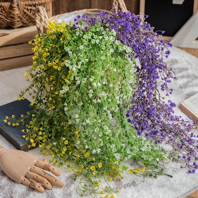 guirlande végétale artificielle cascade feuilles fleurs délicates champêtre bohème couleur jaune verte rouge violet
