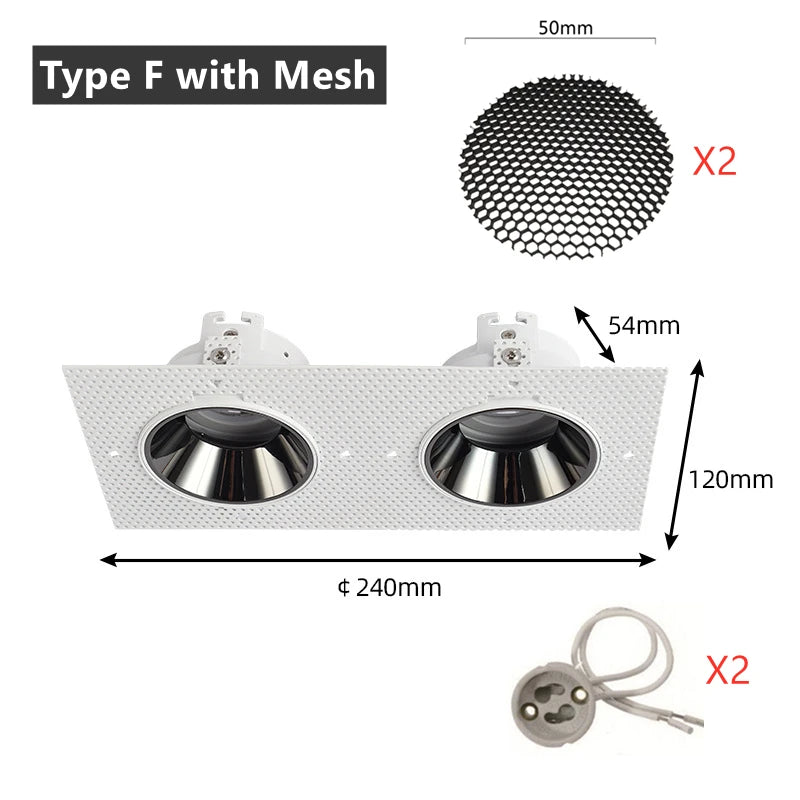 lot spots led encastrés blanc grille hexagonale anti reflet réglable moderne