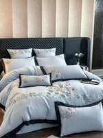 ensemble literie quatre pièces coton broderie florale classique beige housse couette drap taies