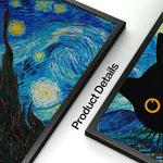 tableau moderne nuit étoilée van gogh chat noir toile sans cadre décoration murale pop