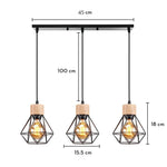 suspension lumineuse industrielle cage métal finition bois naturel ampoule filament noir moderne