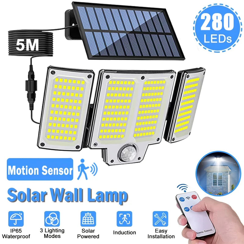 lampe murale solaire blanc moderne capteur mouvement 280 leds télécommande étanche