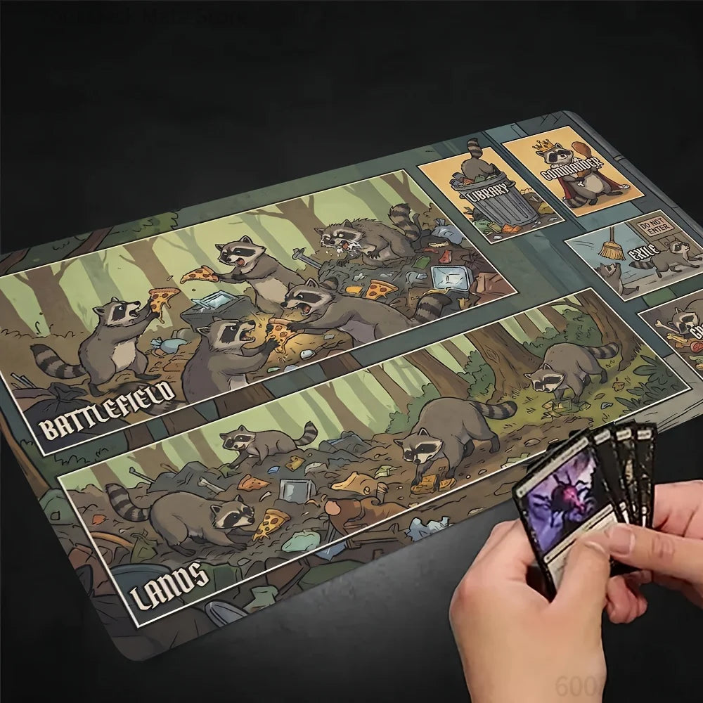 tapis souris jeu cartes collectibles renards forêt battlefield lands graphique noir