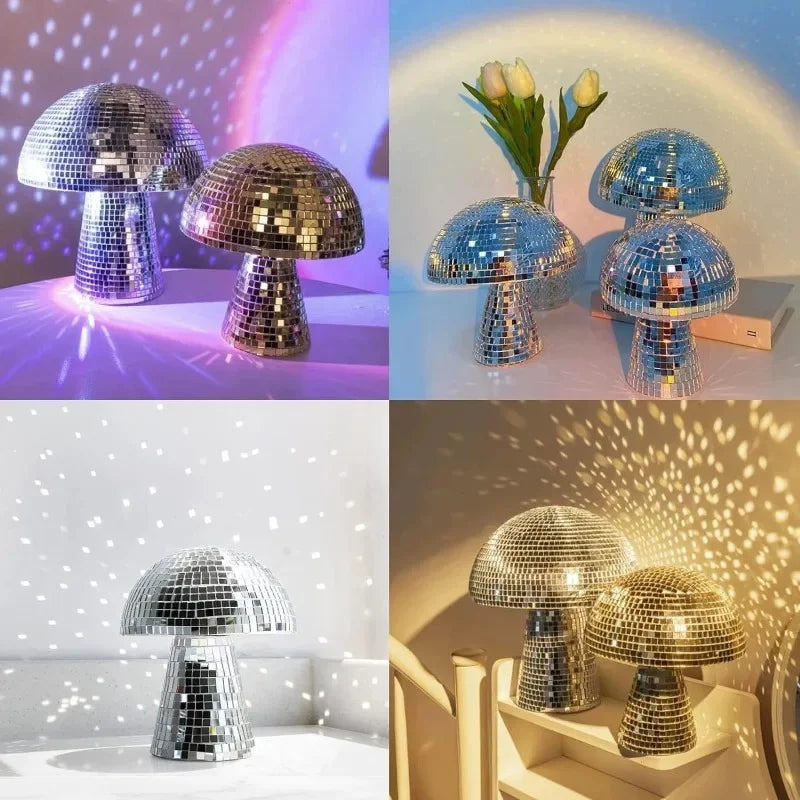 décoration disco boule champignon miroir argenté effet mosaïque vintage table ornement