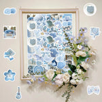 stickers mignons bleu clair fleurs animaux aesthetic 50 pièces pack