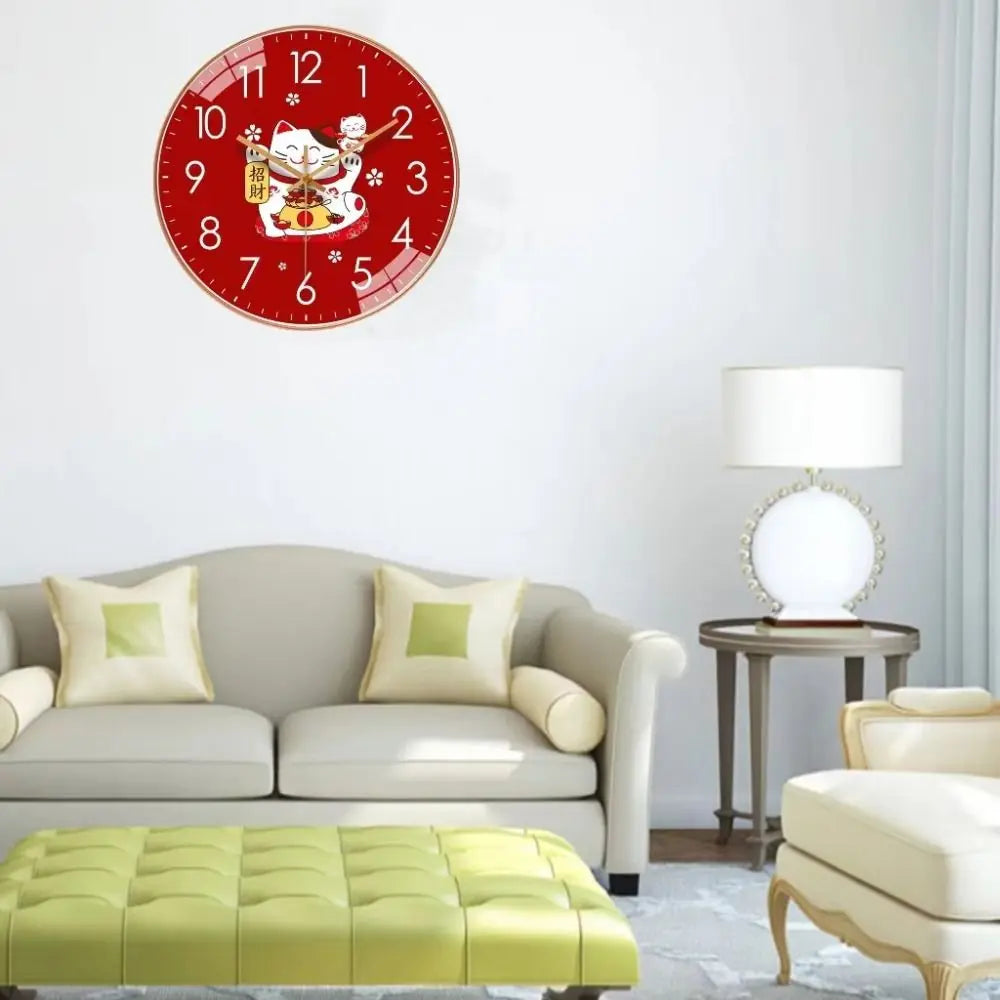 horloge murale moderne chat japonais rouge dessin animé salle séjour abs opacité fixée
