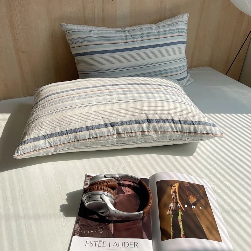 lot taies d'oreiller coton rayures rose clair modernes minimalistes douces lit maison