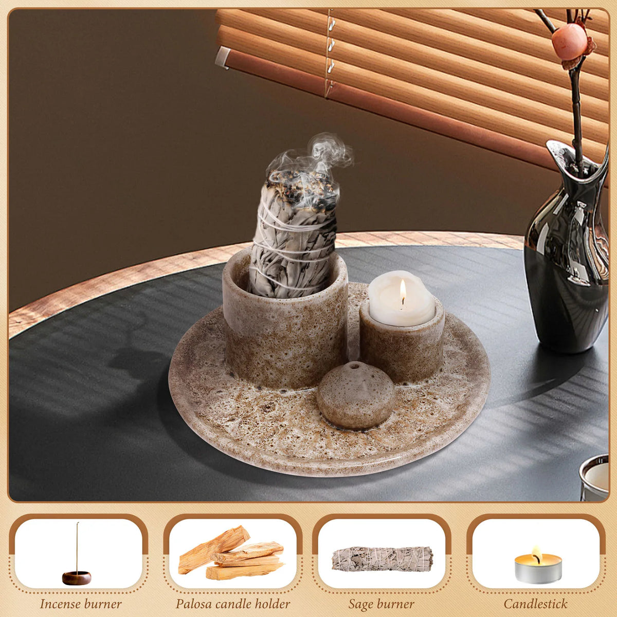 brûleur encens céramique rustique support palo santo sauge decoration maison artisanal moderne