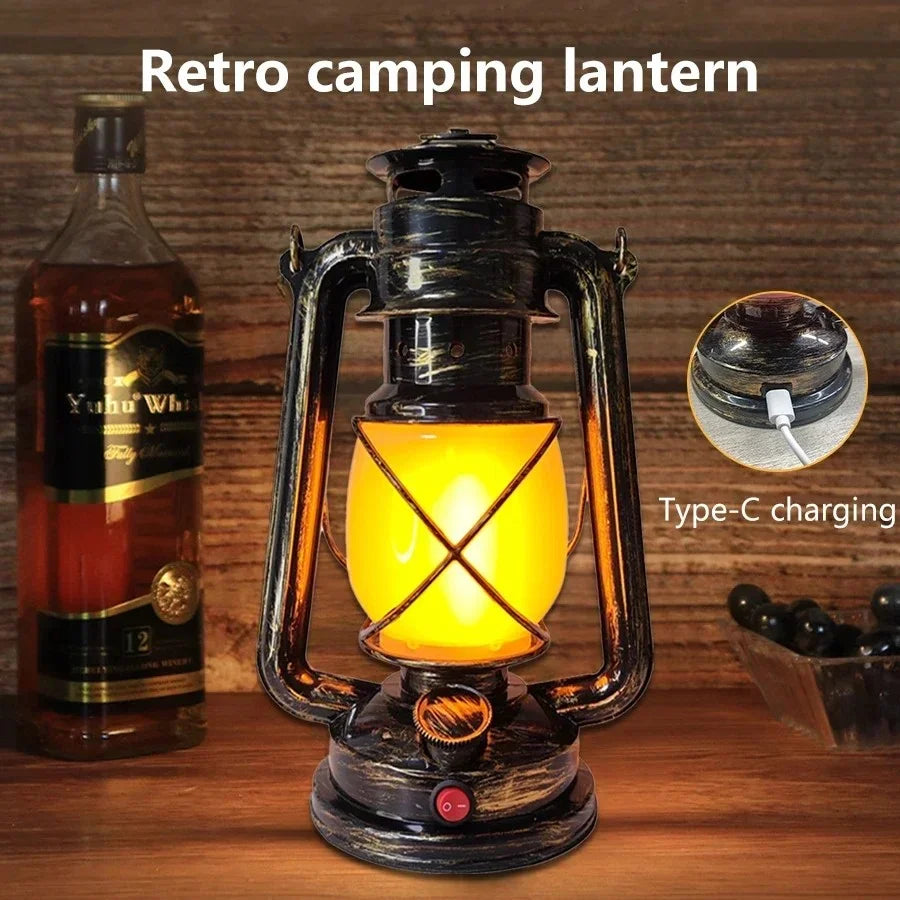 lanterne camping rétro rechargeable modes éclairage ambiance vintage métal brun noir geometrique
