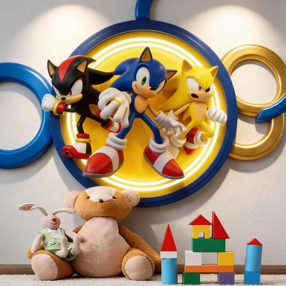 autocollant mural 3d sonic hérisson amis stickers deco chambre enfant pvc bleu