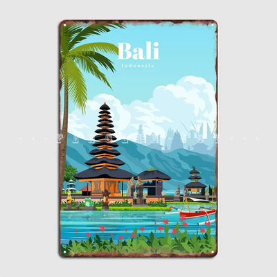 Affiche métallique Bali vintage blanche