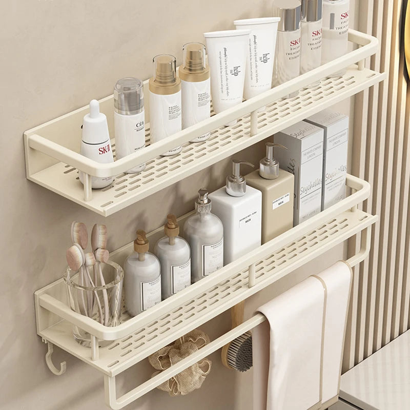 étagère murale moderne grille ventilation clip fixation salle bain cuisine organisation couleur beige claire