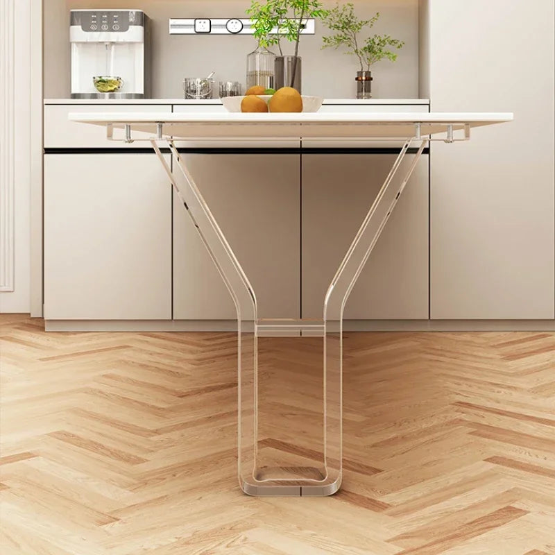 table pliante moderne transparente pieds brillants blanc visibles minimaliste 60cm 72cm