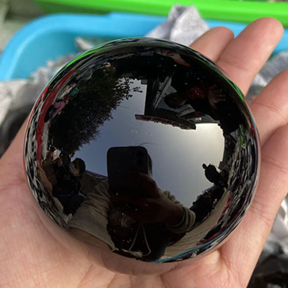 boule sphérique obsidienne noire pierre cristal décoration moderne feng shui objet collection maison sans