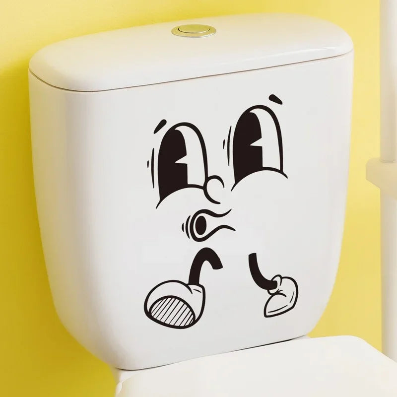 sticker autocollant visage souriant dessin animé noir salle bains décoration murale étanche pvc