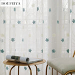rideau transparent voile léger fleurs modernes blanc bleu vert salon chambre