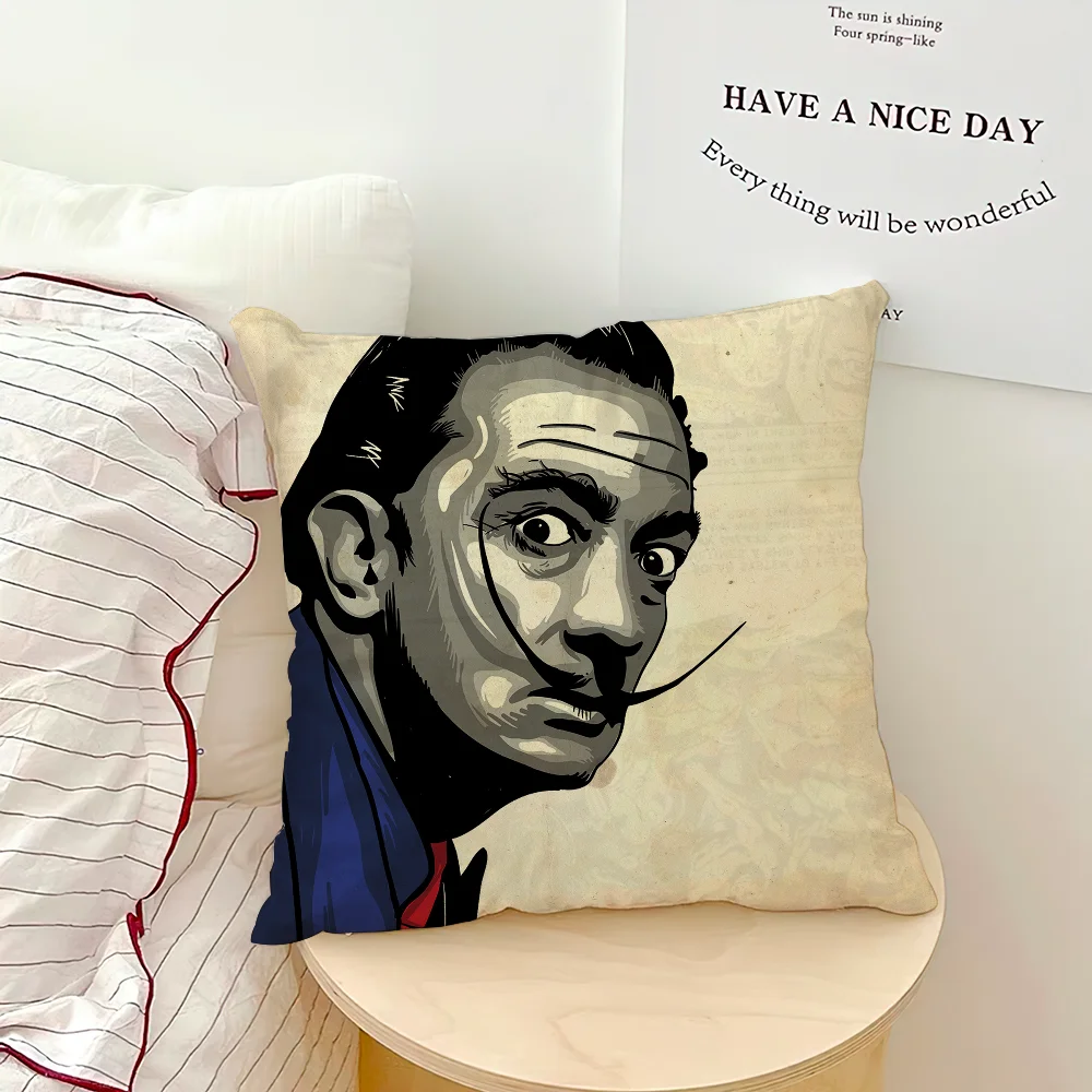 taie d'oreiller pop art salvador dali déformée motif contemporain coussin décoratif noir beige gris