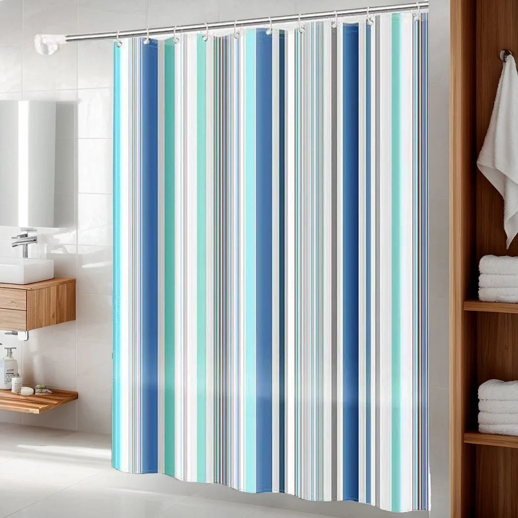 rideau douche opaque éva rayé moderne bleu vert gris blanc