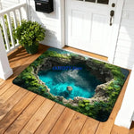 tapis paillasson illusion optique bleu vert marron jaune anti dérapant sécurité moderne naturel