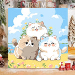 tableau peindre numeros dessin animé chatons mignons fleurs ciel feu peinture pinceaux tubes enfants