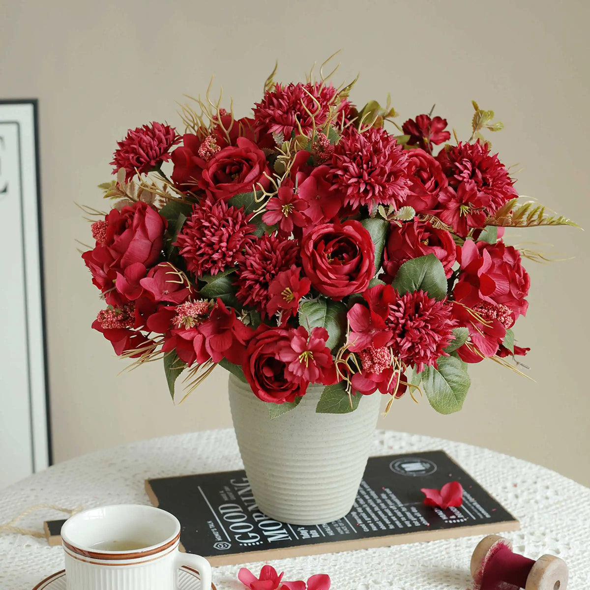bouquet fleurs artificielles rose orange violet rouge blanc décoration intérieure vase floral champêtre