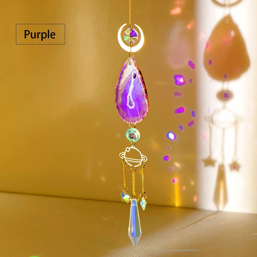 pendentif agate boho chic cristal multicolore opalescent lune soleil étoile