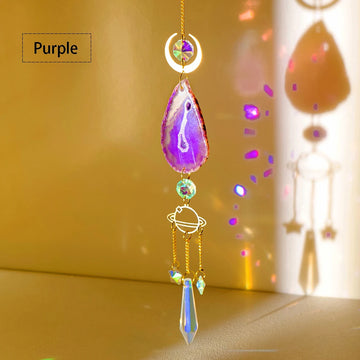pendentif agate boho chic cristal multicolore opalescent lune soleil étoile