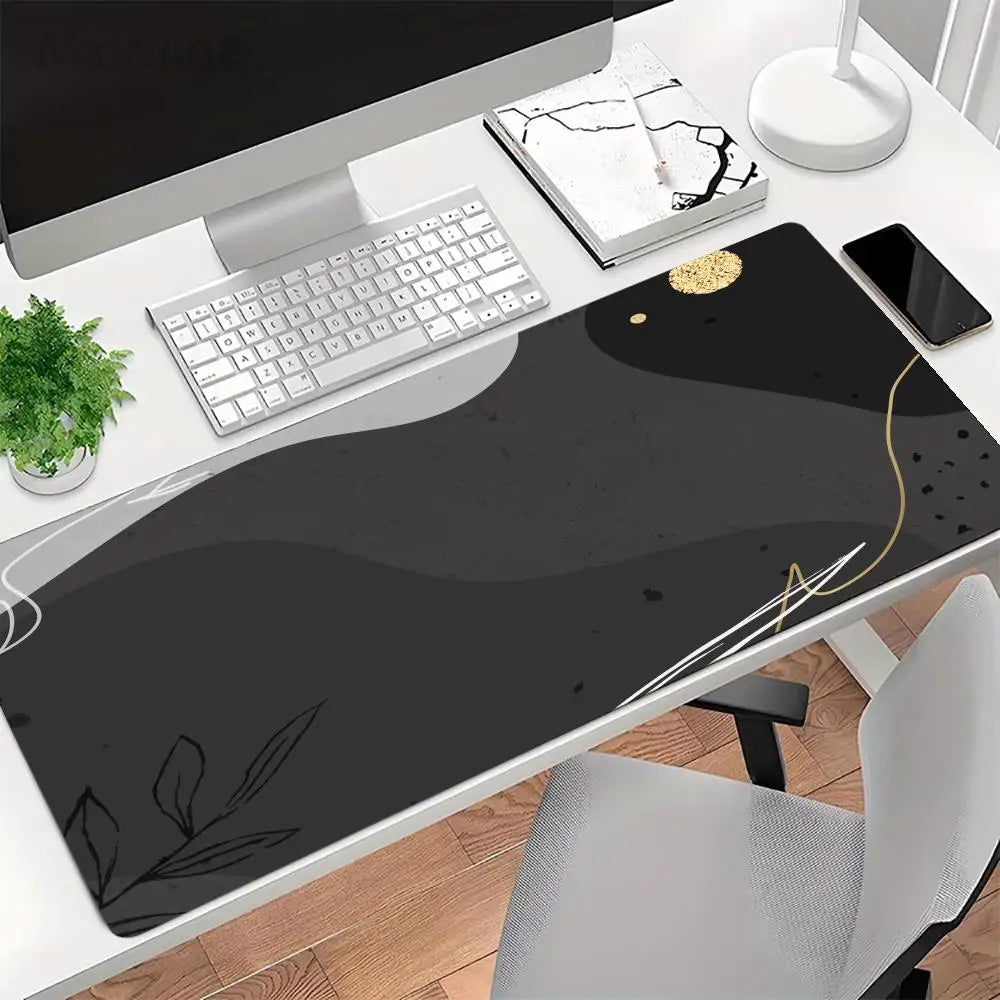 tapis souris noir blanc abstrait adhésif moderne minimaliste jeu ligne point feuille