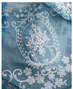 rideau bleu clair semi transparent brodé fleurs classique chambre coucher isolation thermique polyester