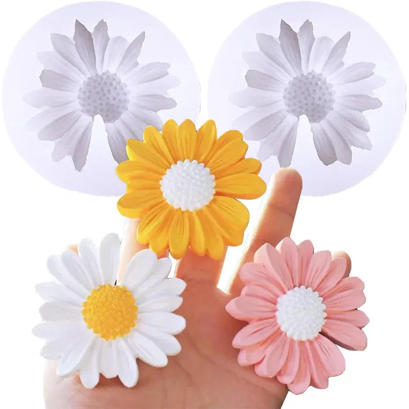 moule silicone marguerite fleur blanche jaune rose bleu décoration artisanale savon bougie résine opaque
