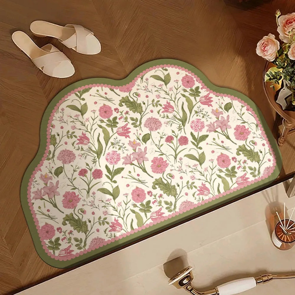 tapis d'entrée absorbant eau rapide sèche ventilé non glissant intérieur maison vert floral élégant