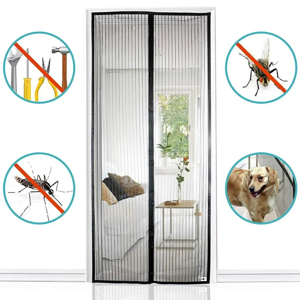 rideau porte magnétique noir maille fine moderne anti insectes pliable polyester