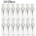 flacons mousse 60ml 30ml rechargeables transparents bouchons blancs contemporains voyage