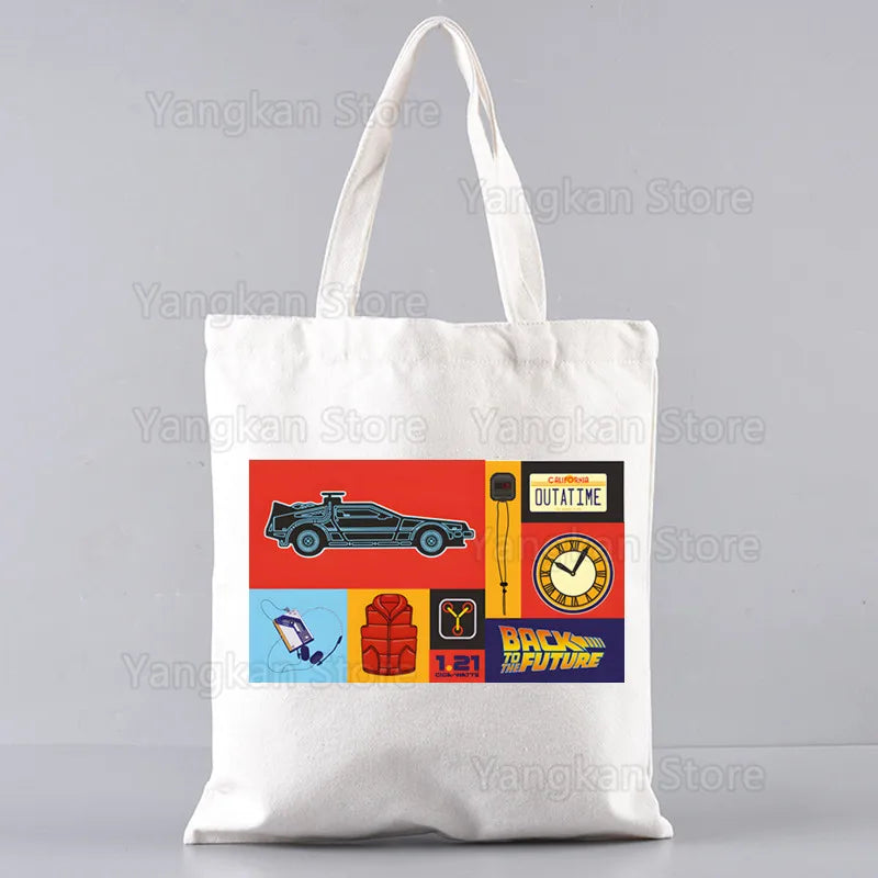sac main toile blanc imprimé retour vers futur moderne poignées