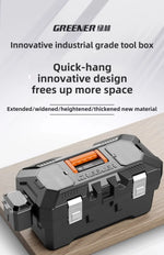 boîte outils noire orange clips multifonctionnelle perceuse batterie sac clé douille première secours lampe