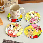 sous verres ronds fibre bambou multicolores illustration fille accessoires colorés dessin animé