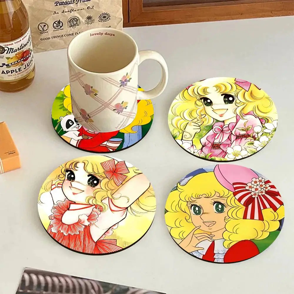 sous verres ronds fibre bambou multicolores illustration fille accessoires colorés dessin animé