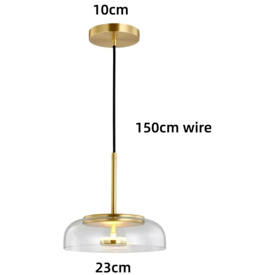 luminaire suspension verre moderne doré transparent brillant câble noir chambre salon éclairage nordique chambre