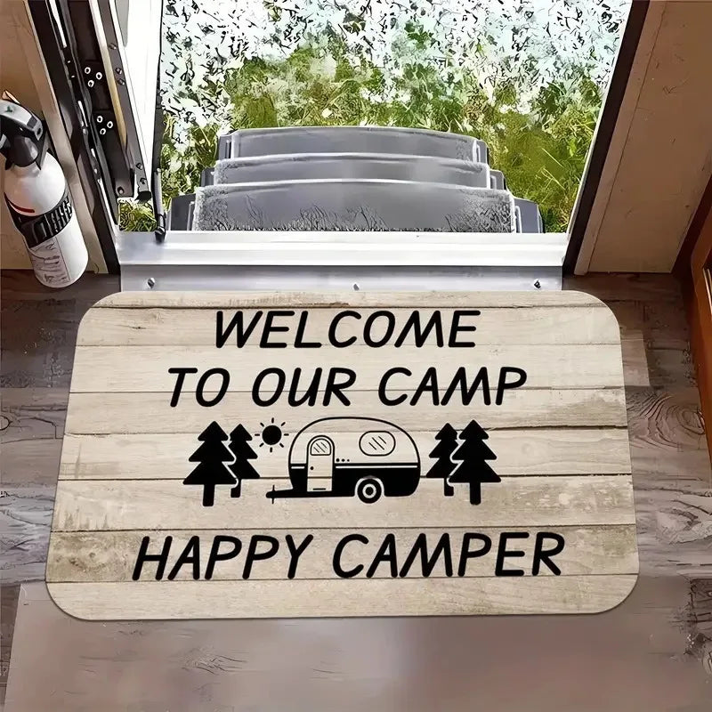 tapis sol camping décoratif motif chien arbres bienvenue extérieur intérieur antidérapant coton beige