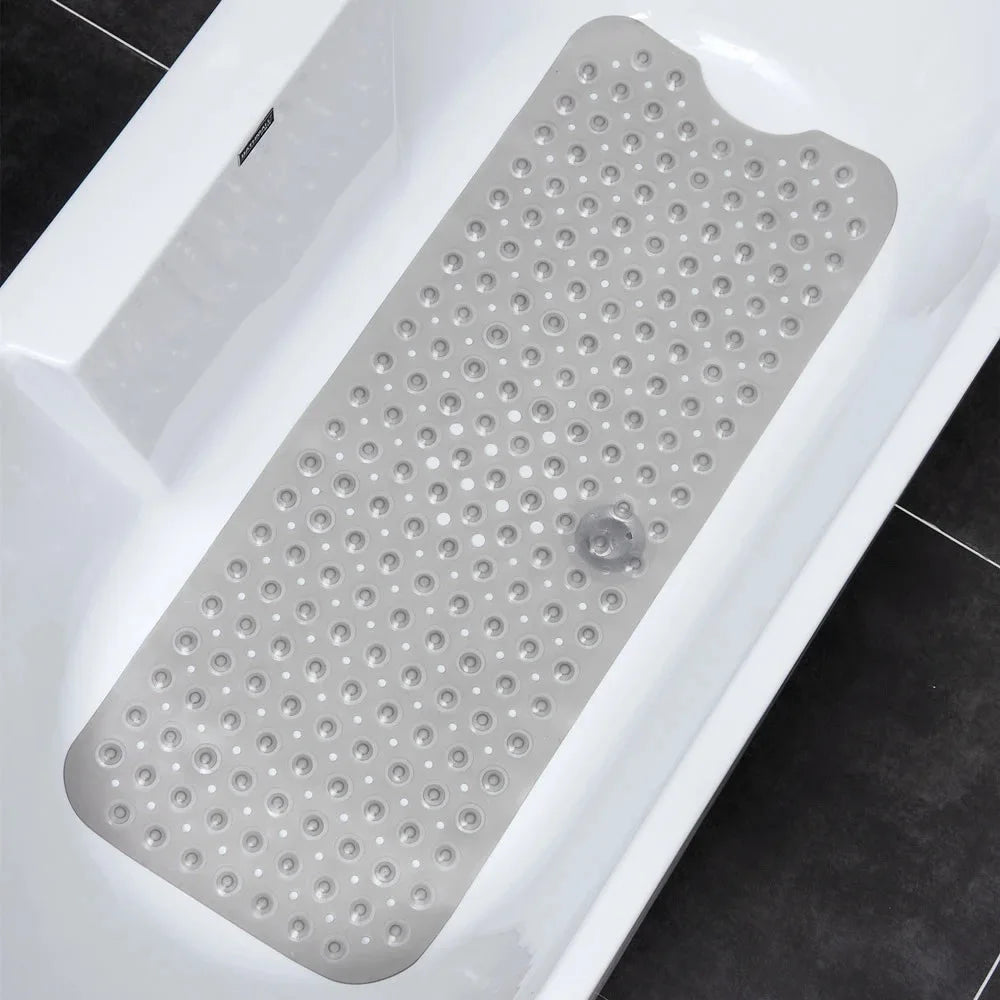 tapis bain antidérapant 40x100cm bleu clair rose pâle blanc noir moderne perforations adhésif salle