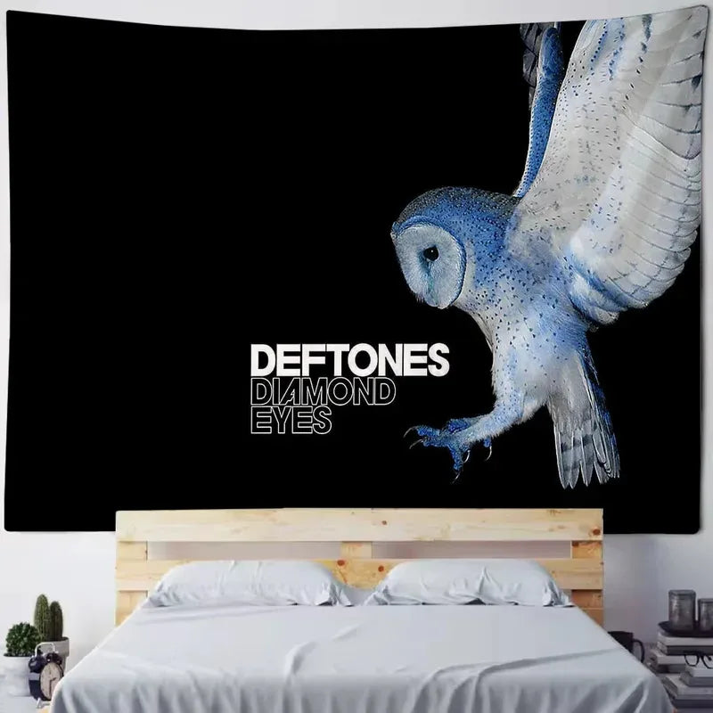 tapisserie deftones hibou bleu blanc noir diamond eyes moderne chambre cave jeu