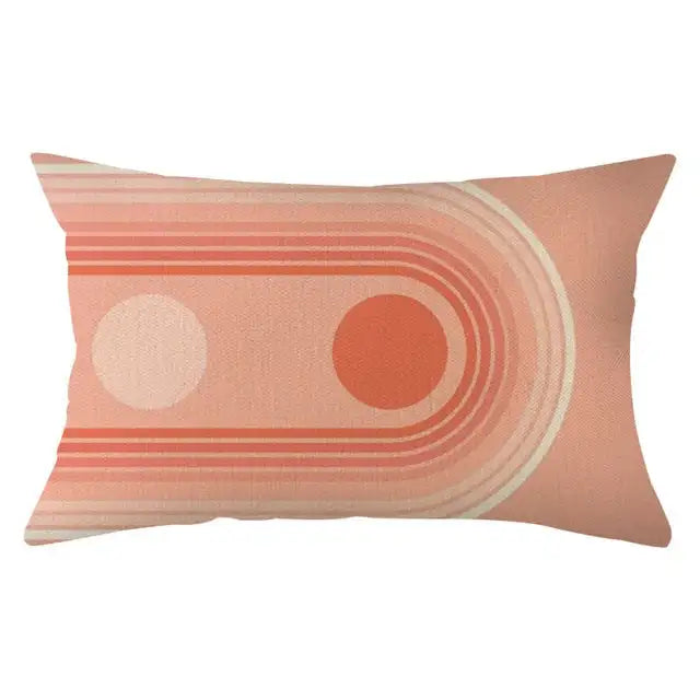 coussin rectangulaire polyester motif géométrique moderne beige orange noir blanc respectueux environnement qualité maison