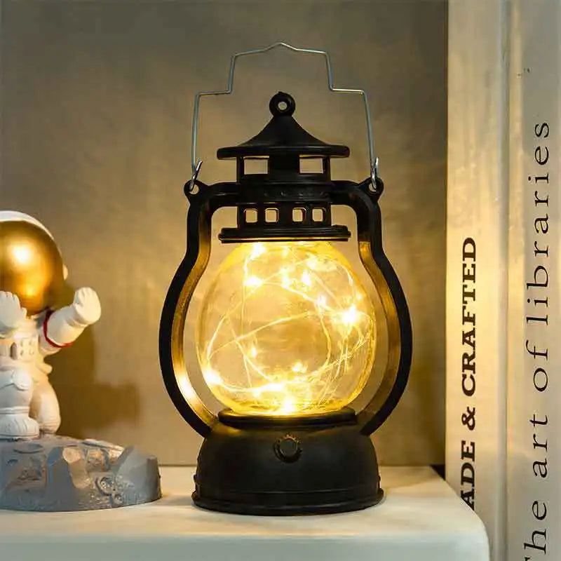 lanterne décorative vintage blanc doré noir citrouille annneau métallique contrôle sans flamme