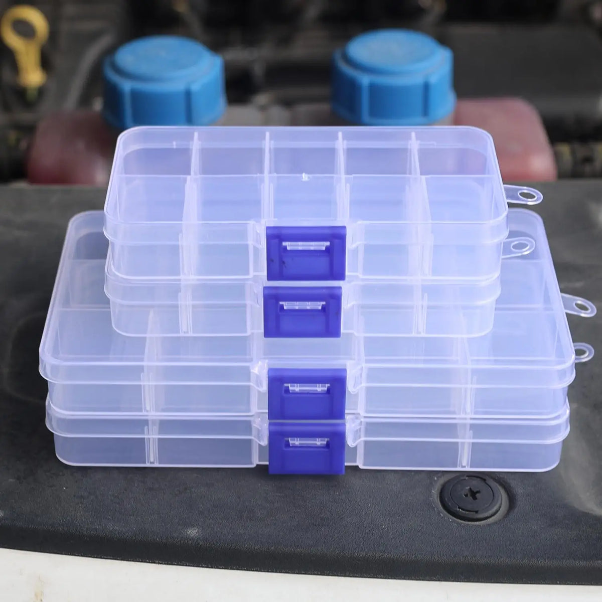 boîtes rangement transparentes plastique poignées modernes pratiques compartiments réglables bijoux oreilles