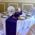 nappes tables rondes mariage blanc rouge bleu marine violet doré tissus satinés opaques